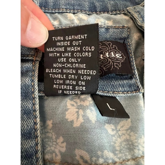 Live A Little‎ Women's Denim Jacket Collarless - Size Large - Picture 7 of 9